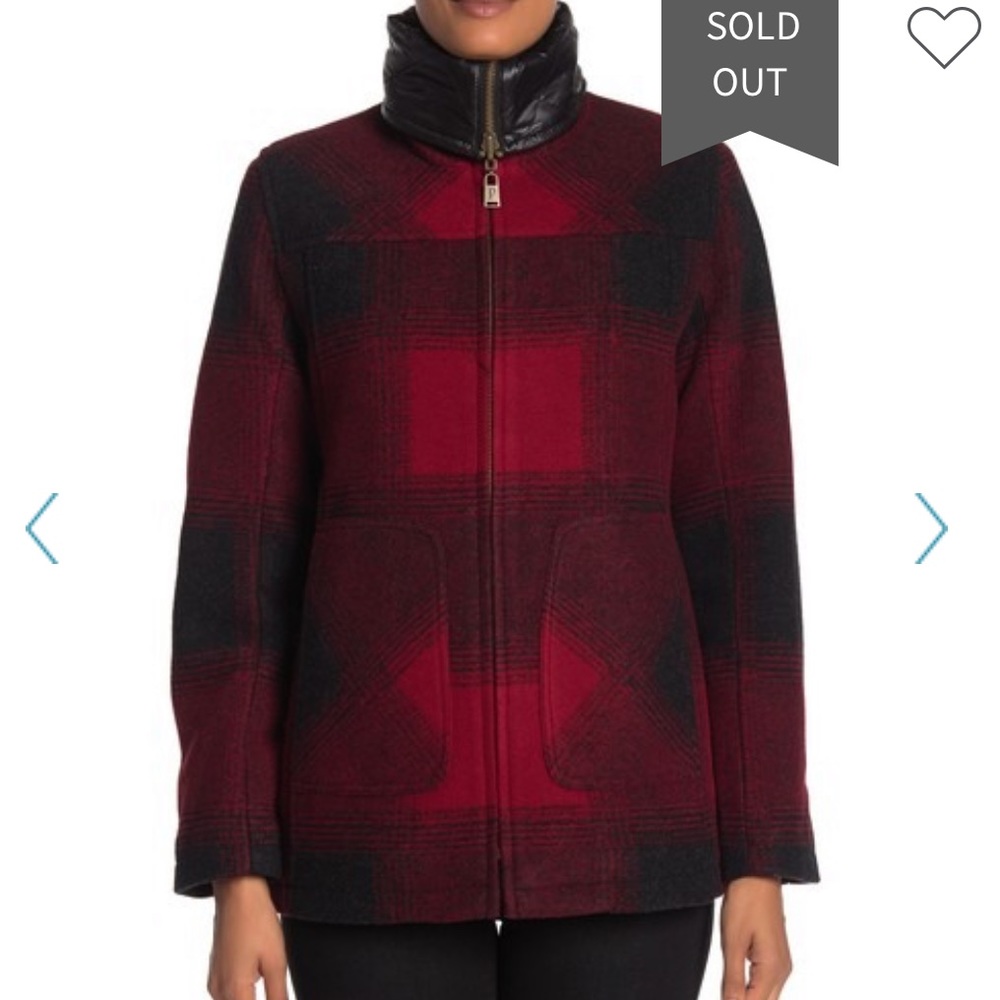 NEW w tag Pendleton Wool Blend Quilted Collar Coat red black plaid collared zip - Picture 2 of 6